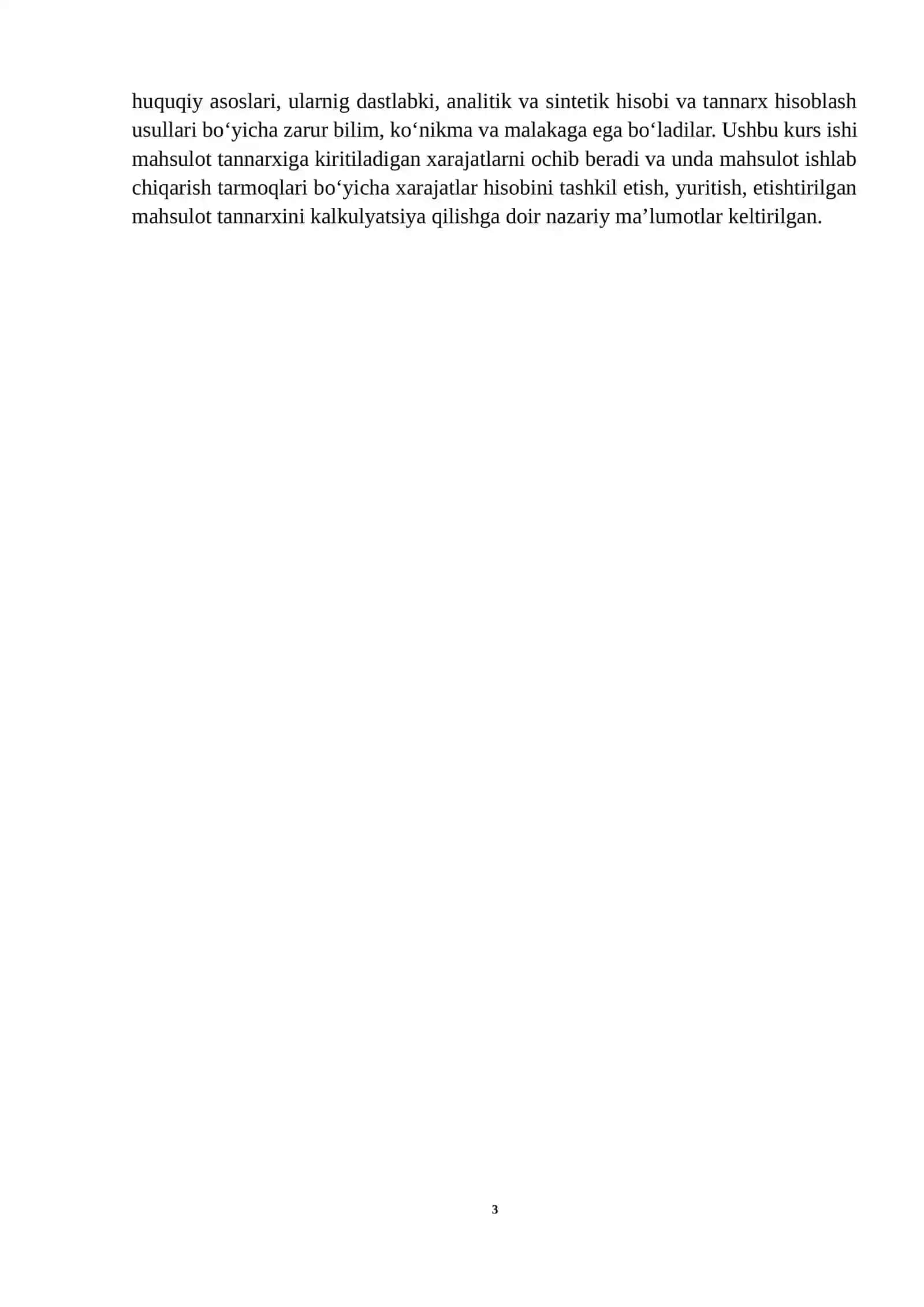 MAHSULOT TANNARXINI ANIQLASHDA MODDIY XARAJATLAR HISOBI mavzusi bo'yicha kurs ishi 3