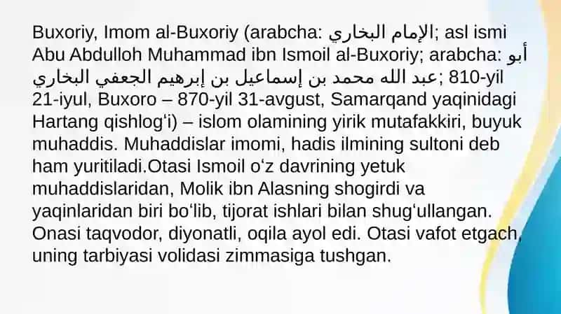 Imom Buxoriyning ‘’Al-Adab al-mufrad’’ va Abu Homid G’azzoliyning ‘’Mukoshafatul qulub’’ asarlari 3