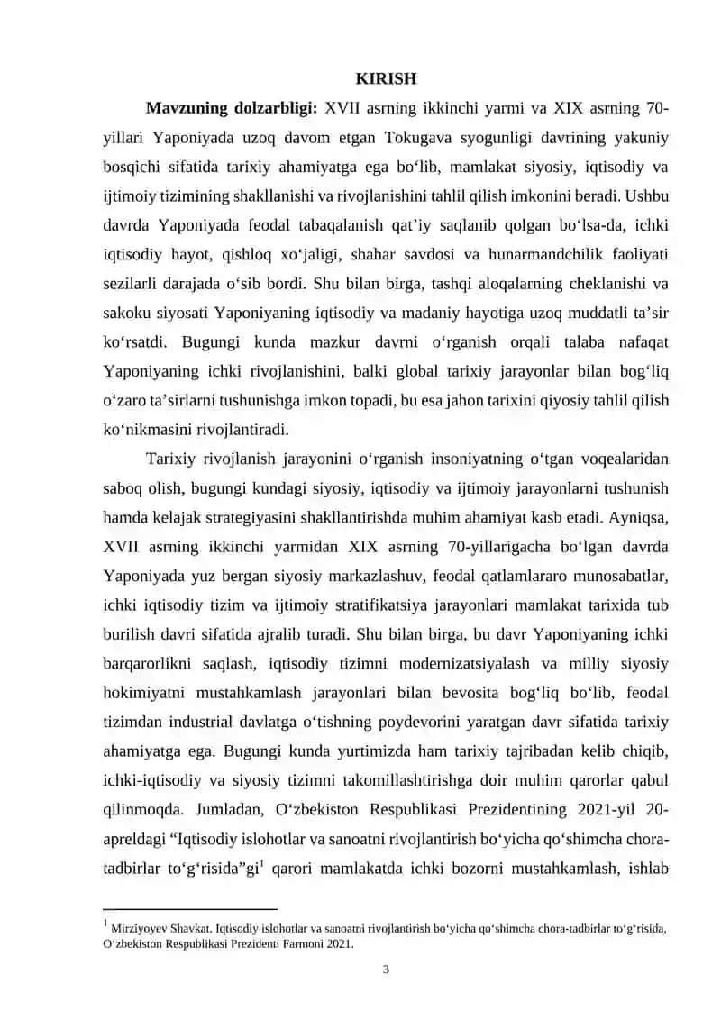 XVII ASRNING IKKINCHI YARMI VA XIX ASRNING 70-YILLARIDA YAPONIYANING SIYOSIY, IQTISODIY VA IJTIMOIY AHVOLI 3