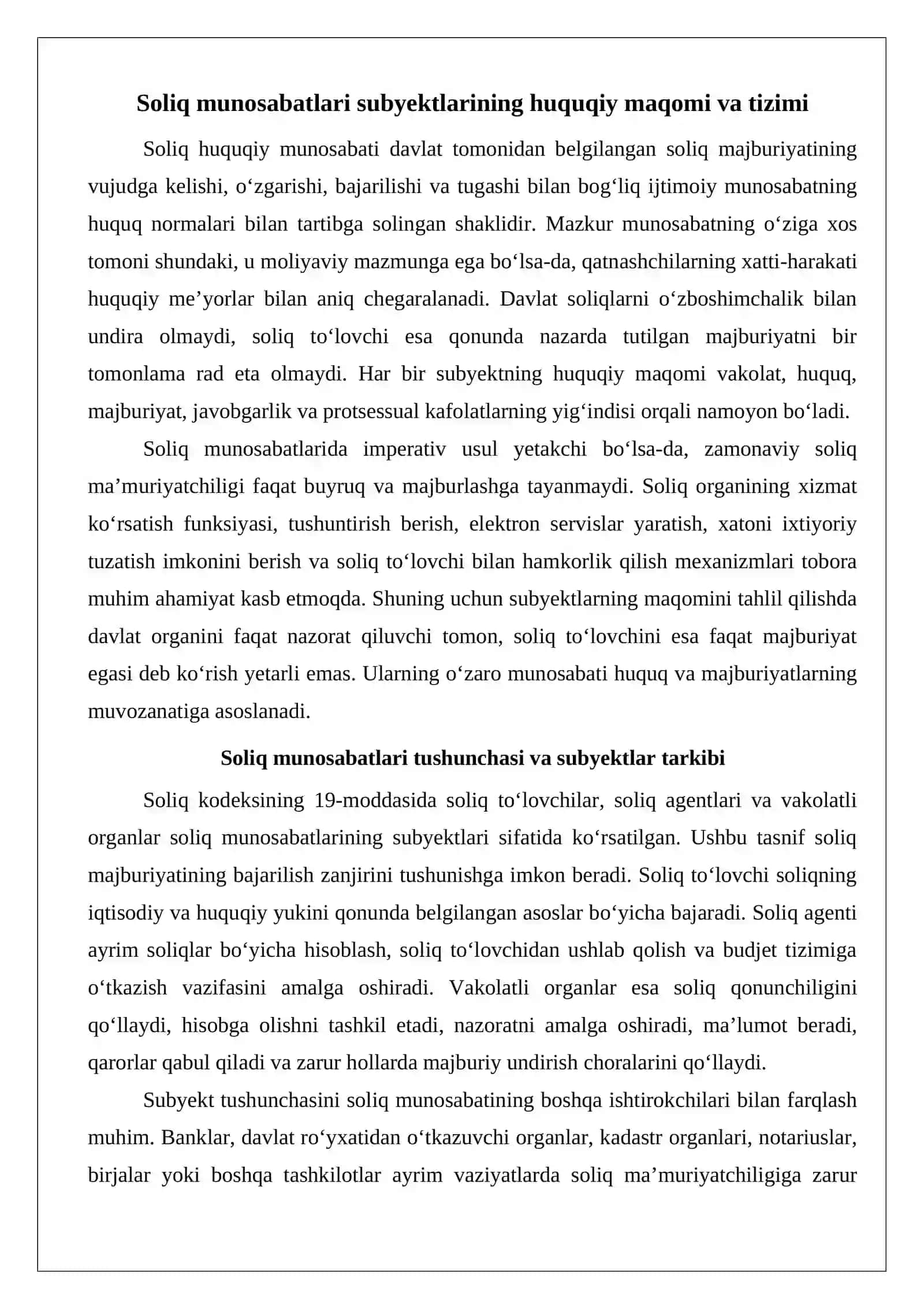 Soliq munosabatlarining subyektlari, ularning huquqlari va majburiyatlari 3