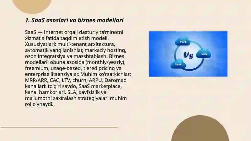 Bulutli yechimlar (SaaS) va bulutli infratuzulmasi (IaaS). Raqamli platformalar (PaaS). 3