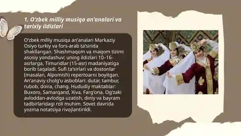 Milliy musiqa, qoʻshiqchilik, raqs madaniyatining oʻziga xos jihatlari 3