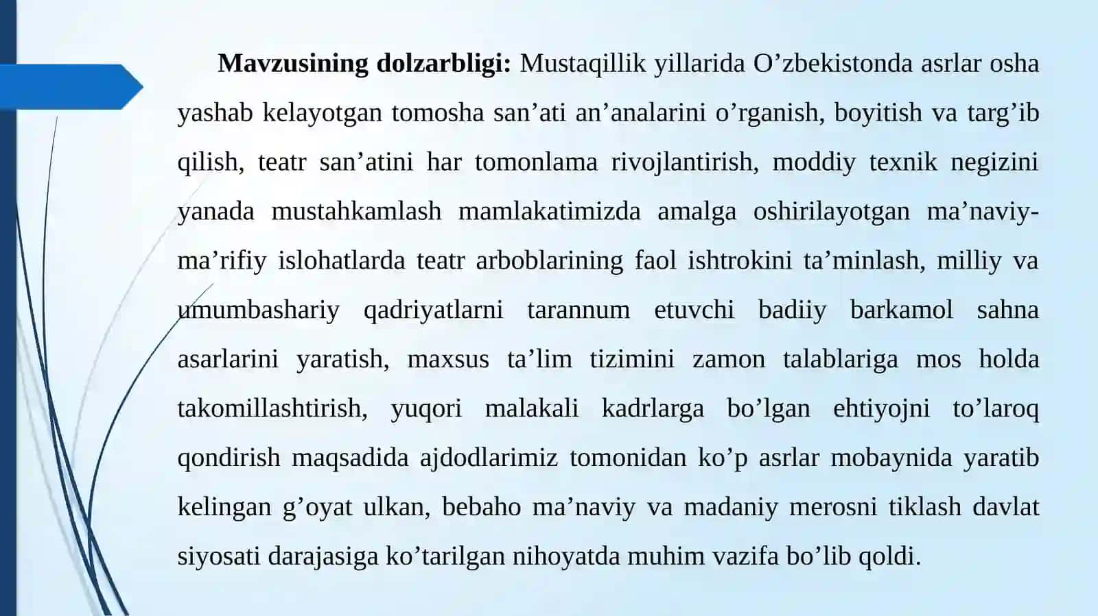 O`ZBEK MUSIQASIDA MISIQIY-SAHNAVIY ASARLARNING YARATILISHI 3