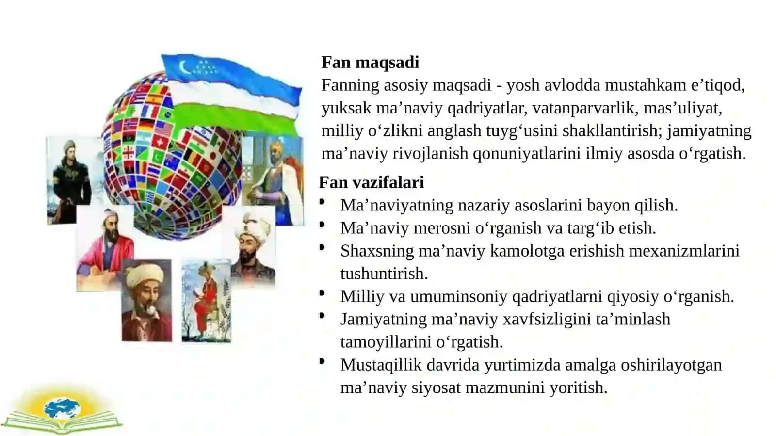 Ma’naviyatshunoslik fanining predmeti, maqsadi va vazifalari 3