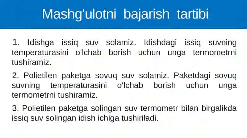 Amaliy mashg‘ulot №2. Jismlarda issiqlik muvozanatini o'rganish 3