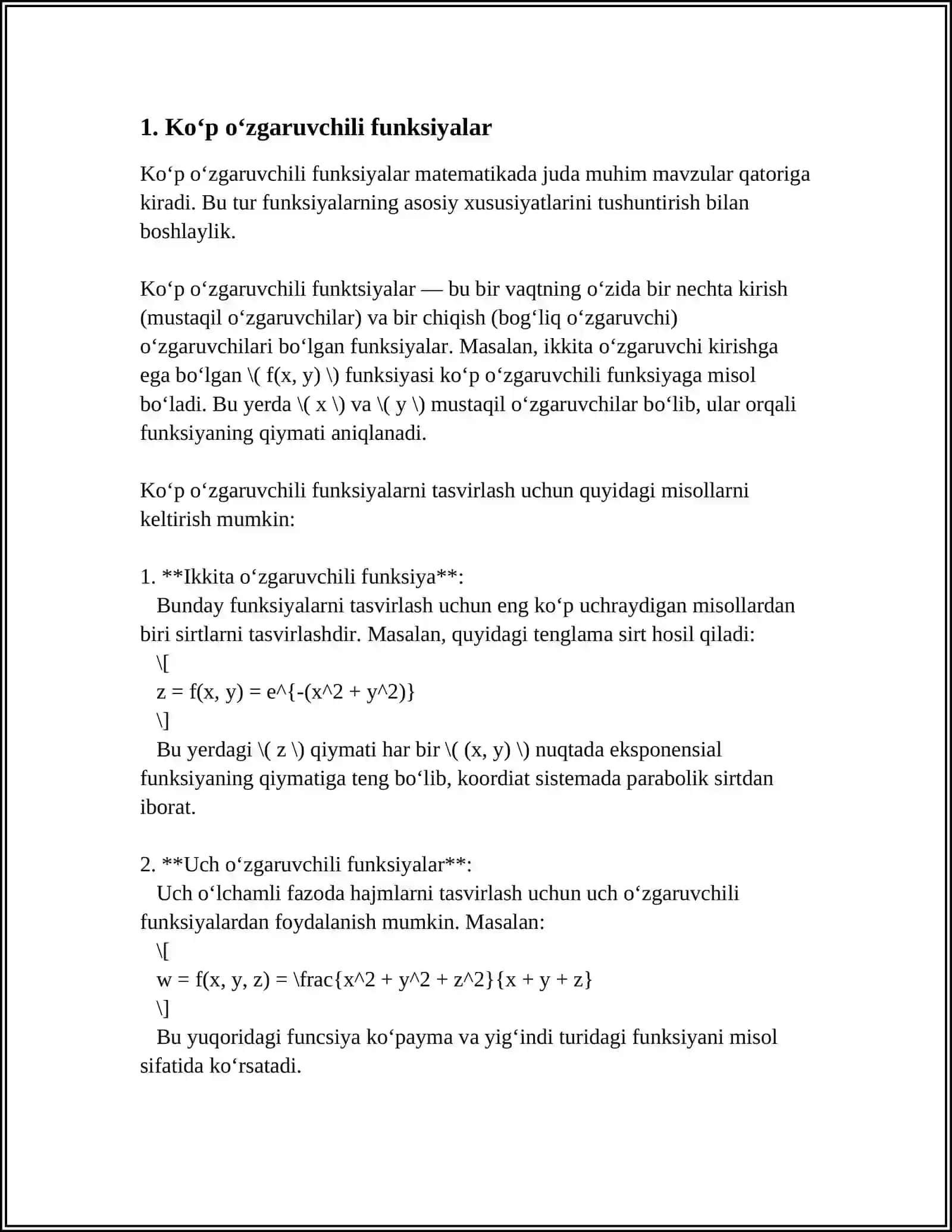 KOʻP OʻZGARUVCHILI FUNKSIYA BIRINCHI TARTIBLI DIFFERENSIALNING GEOMETRIK MAʼNOSI 3