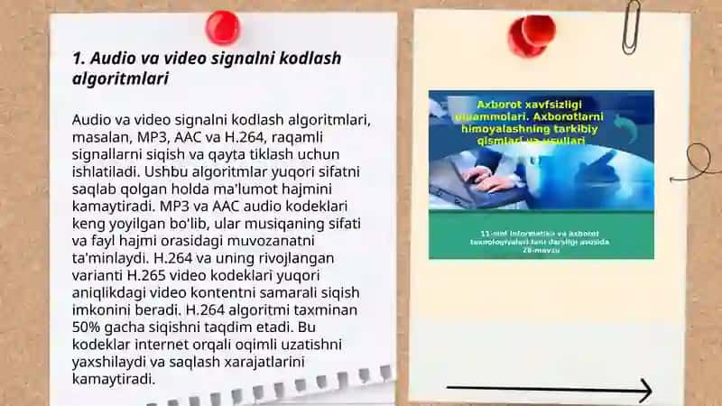 Audio va video axborotlarni kodlash, ularni qayta ishlash. 3