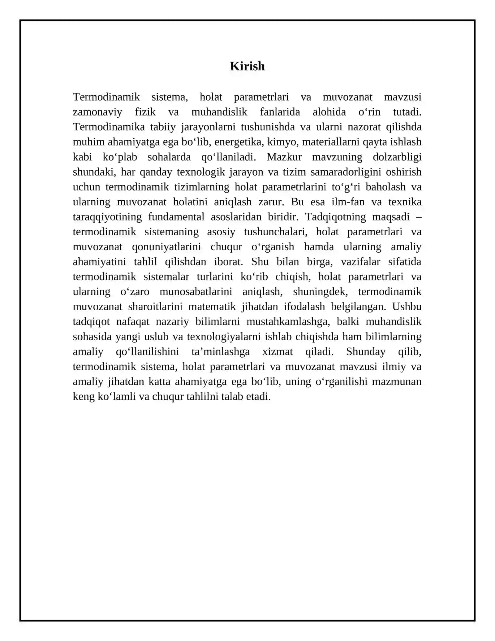 Termodinamik sistema, holat parametrlari va muvozanat 3