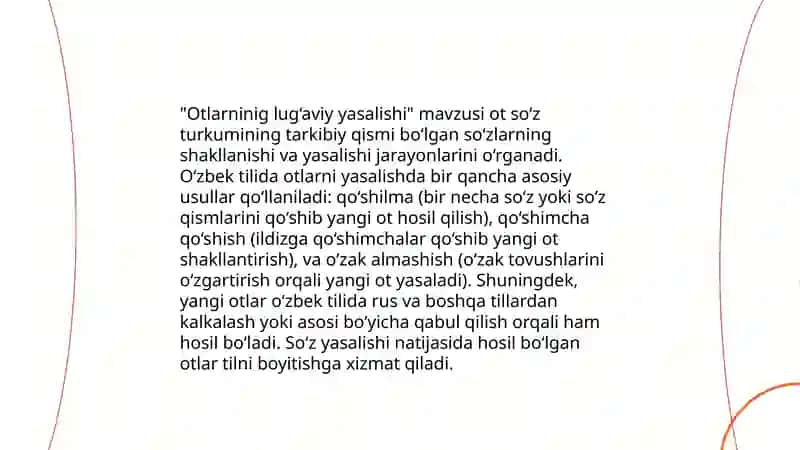 Otning grammatik kategoriyalari. Otlarning yasalishi. 3