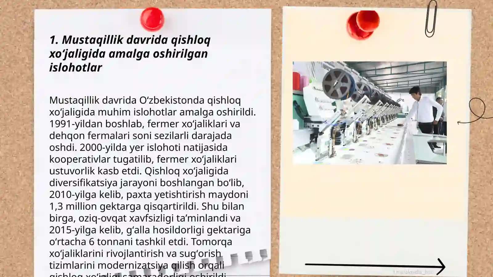 Mustaqillik yillarida qishloq xoʻjaligi va sanoat sohasidagi o'zgarishlar 3