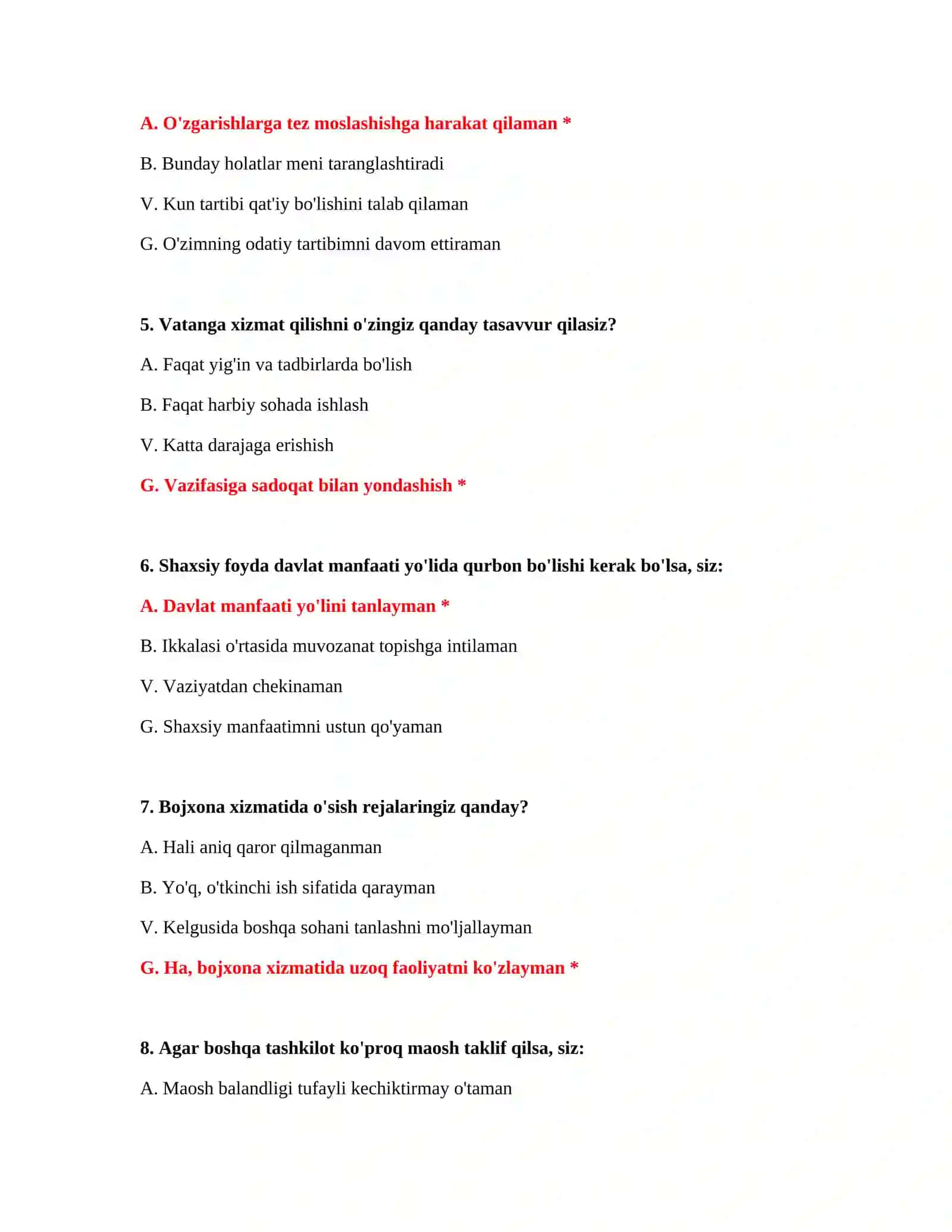 Huquqiy bilim testlari bojxona 3