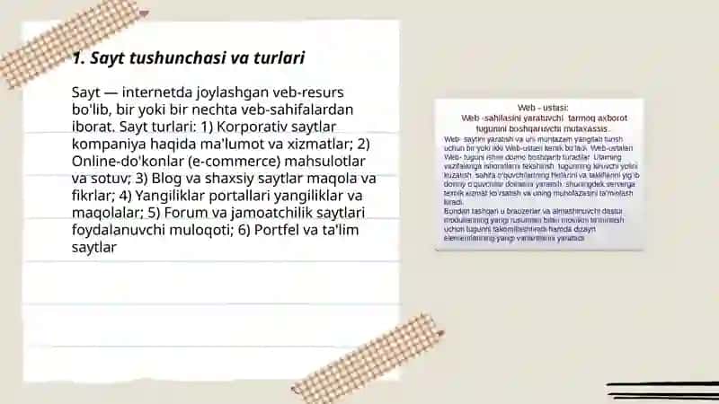 Sayt tushunchasi,veb sahifalar yaratish va uni tahrirlash 3