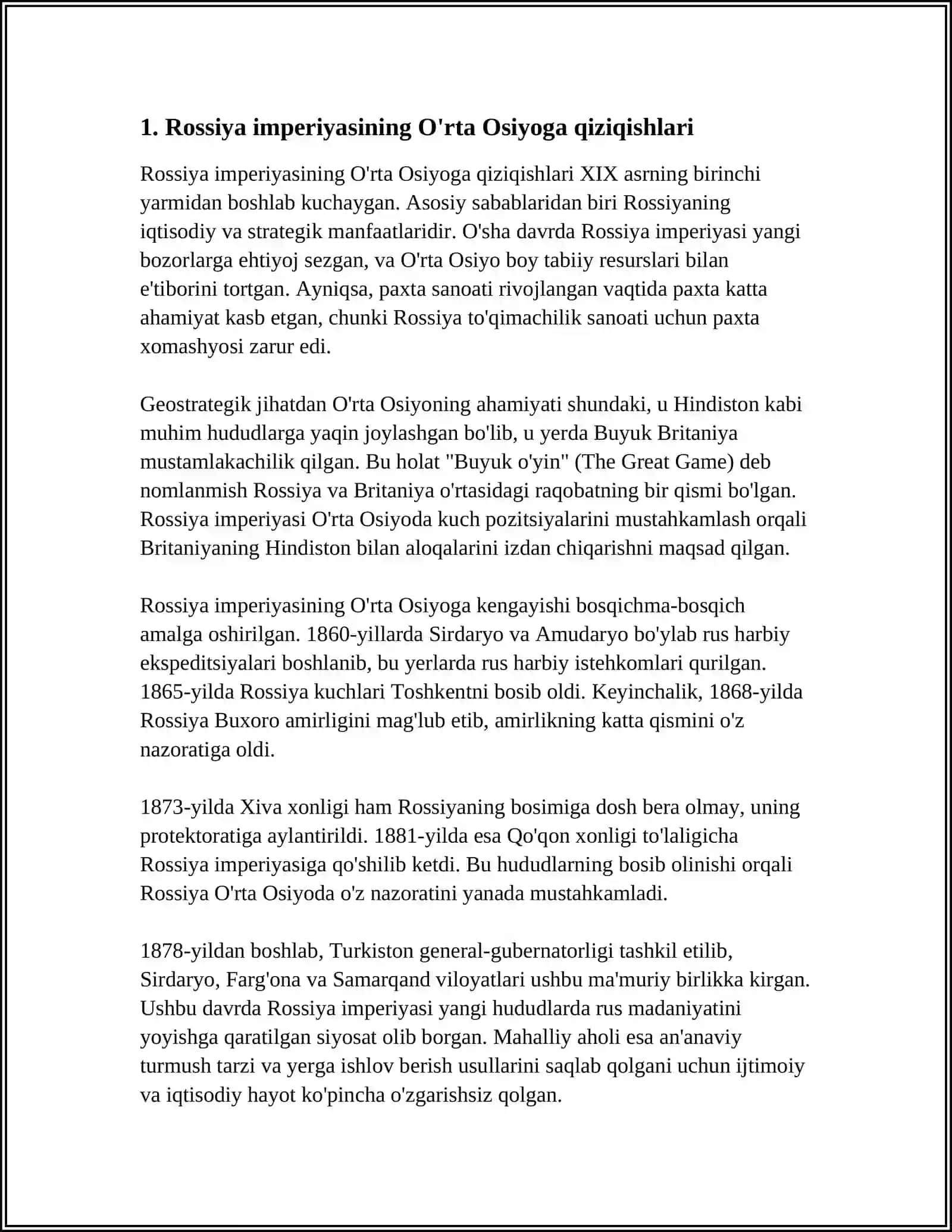 ROSSIYA IMPERIYASINING O'RTA OSIYOGA HARBIY YURISHI 3
