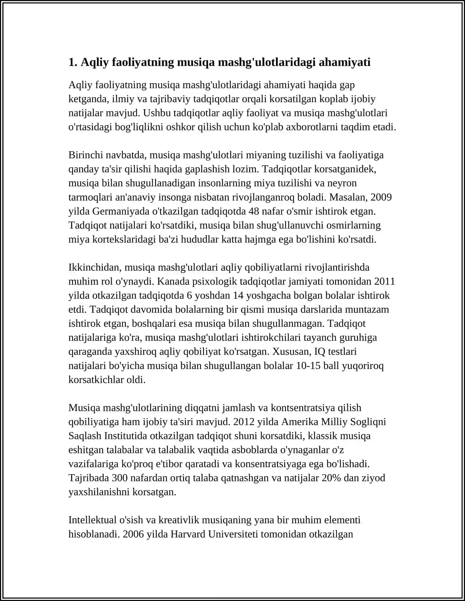 MUSIQA MASHG'ULOTLARIDA BILISH VA AQLIY FAOLIYATLARNING O'RNI 3