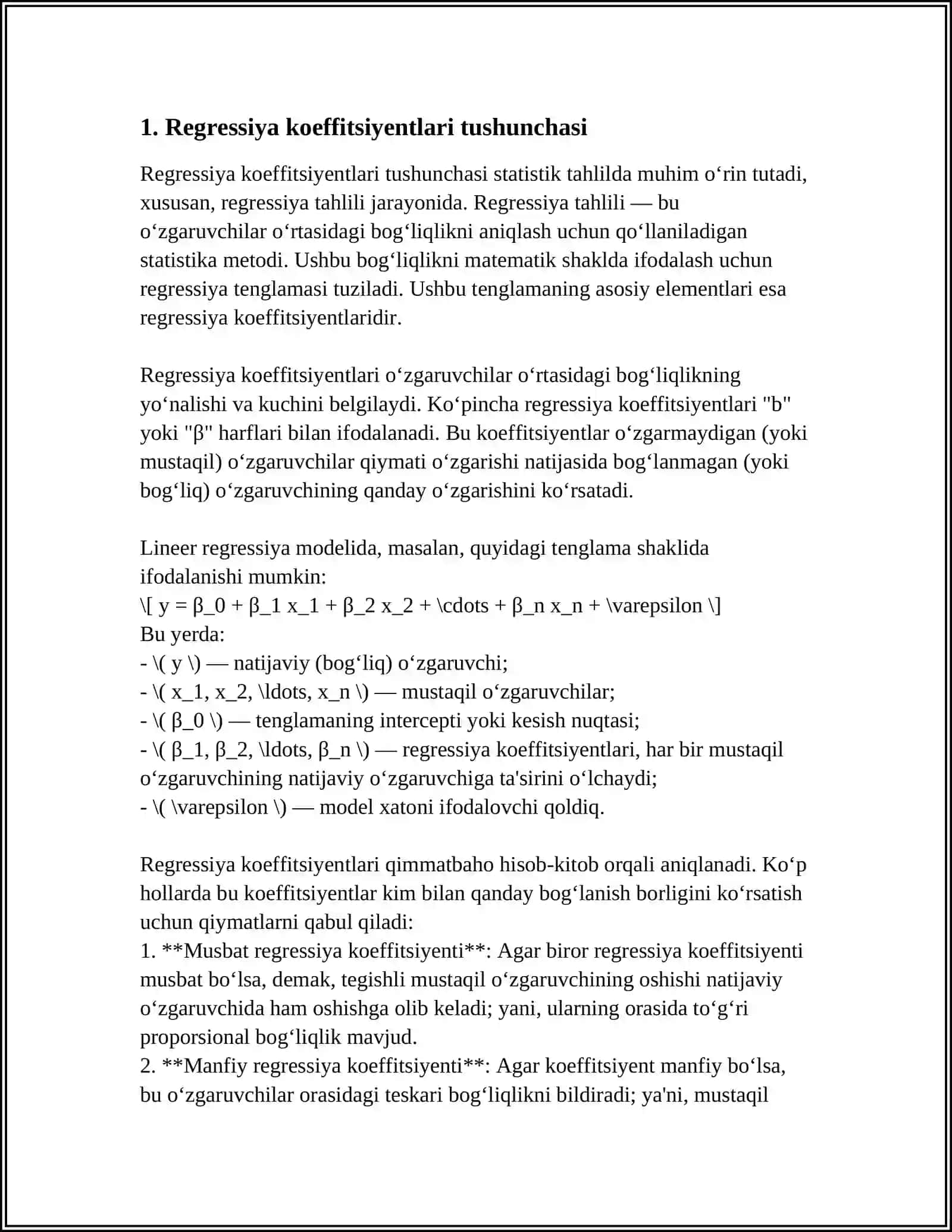 REGRESIYA KOEFFITSIYENTLARINING IQTISODIY MOHIYATI NIMADAN IBORAT? 3