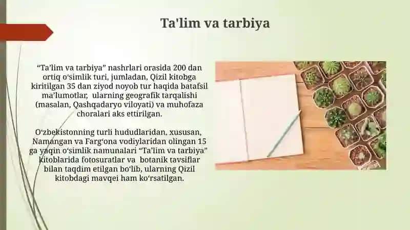 Qizil Kitobga kiritilgan o'simliklarni o'rganish 3