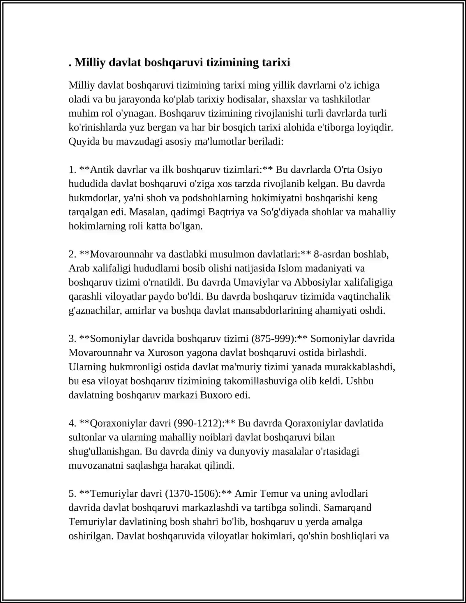 MILLIY DAVLAT BOSHQARUVI TIZIMI. MUSTAQIL O'ZBEKISTONDA HOKIMIYATLAR BO'LINISH PRINSIPI 3