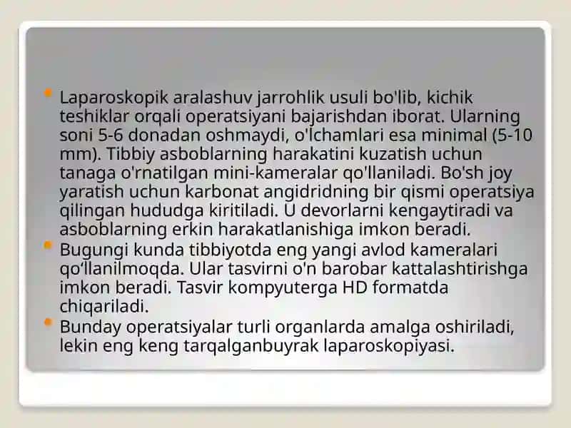 Laparoskopiyaning jarrohlikda qo`llanishi 3