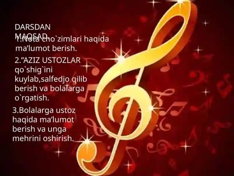 O'zbek xalq cholgu'lari orkestrining zarbli cholgu'lari guruhi. "Aziz usto'zlar qo'shig'ini o'rganish darsning blok chizmasi 3