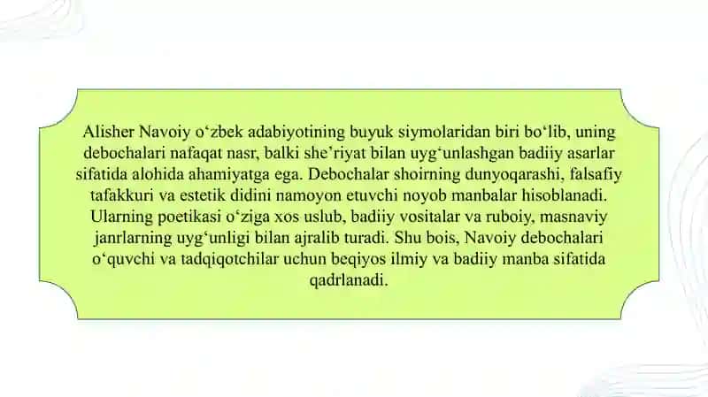 Alisher Navoiy debochalarining poetikasi SLAYD 3