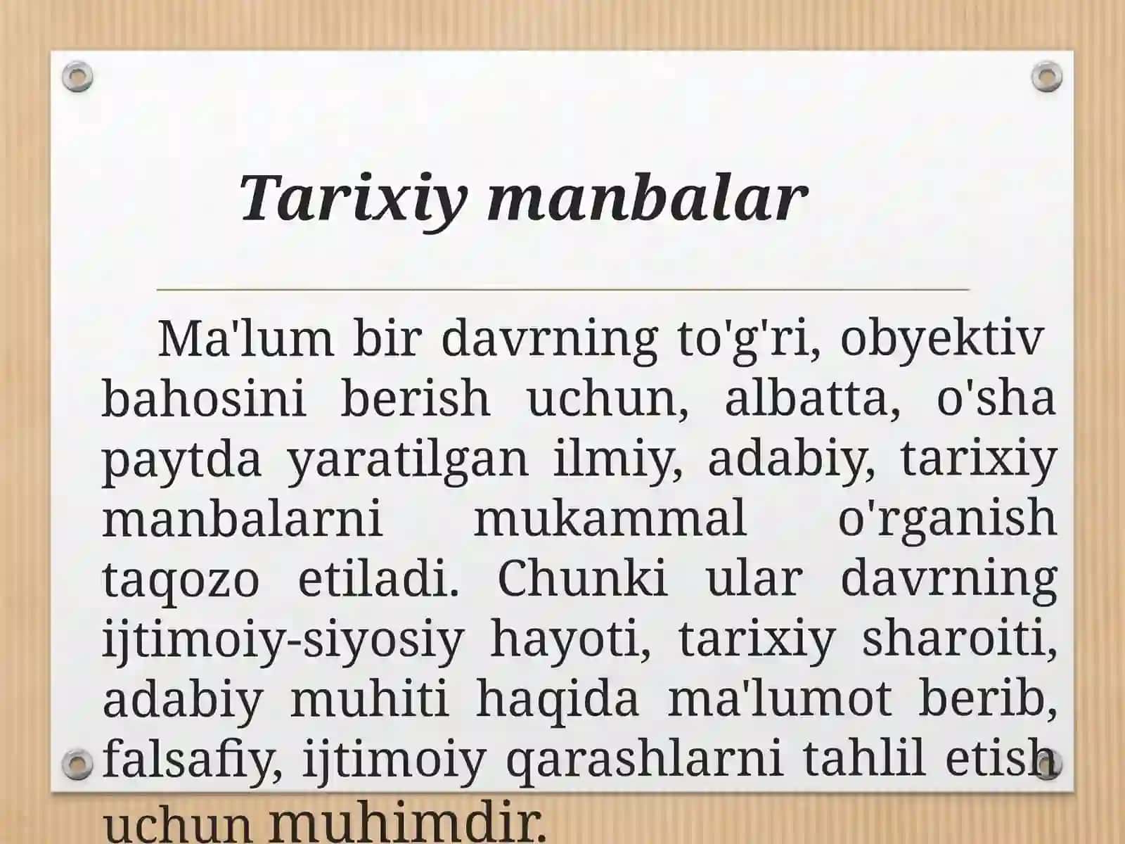 O'zbek adabiyoti tarixi fanidan mustaqil ish uchun slayd 3