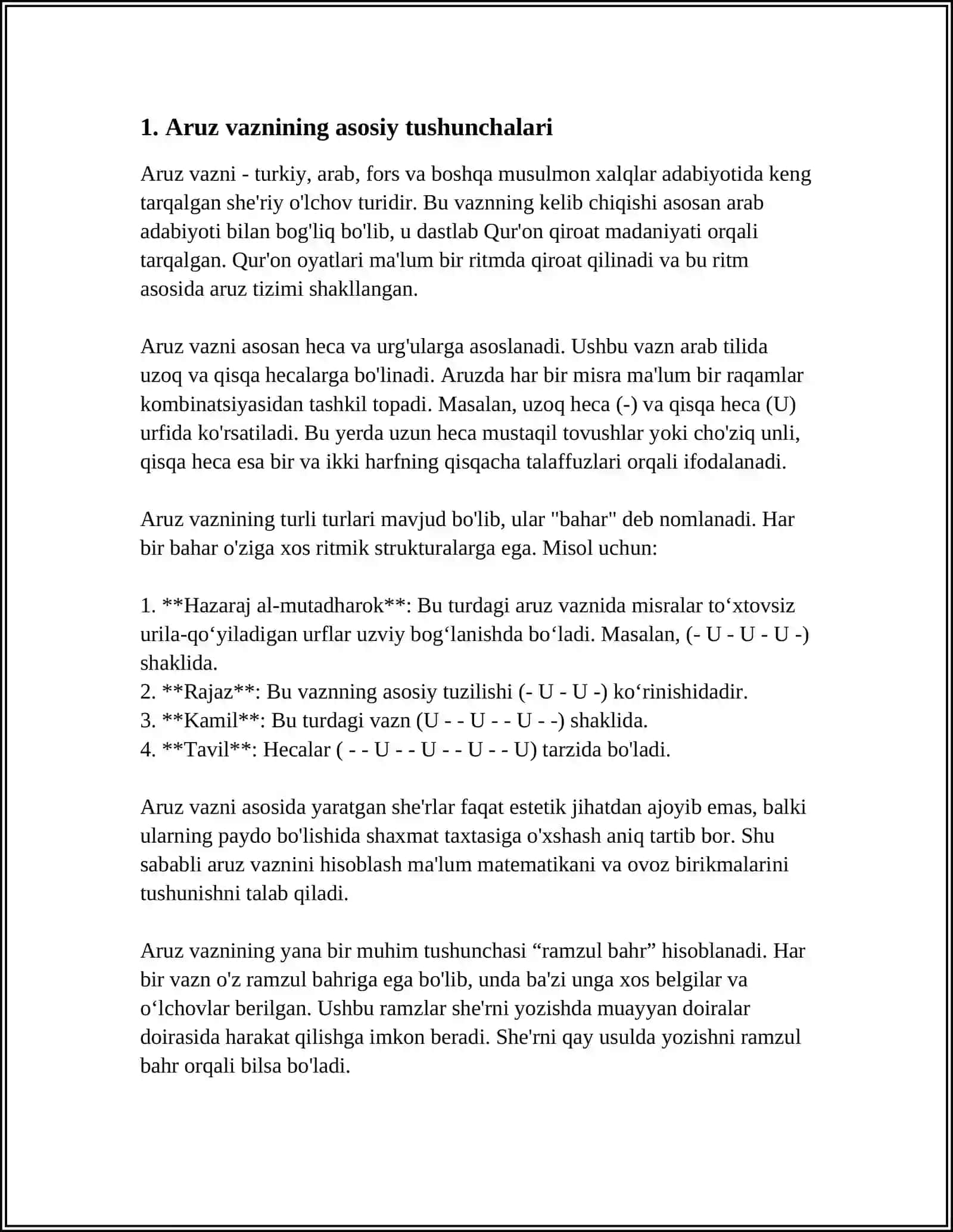 ARUZDA RITMIK BO'LAKLAR:HARF,JUZO,RUKR,BAHR 3