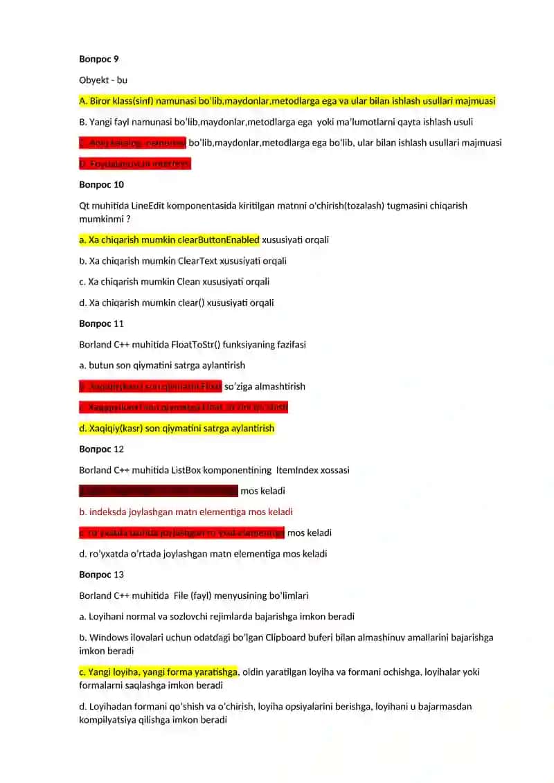 Borland C++ va Qt creator muhitida dasturlash bo'yicha savollar 3