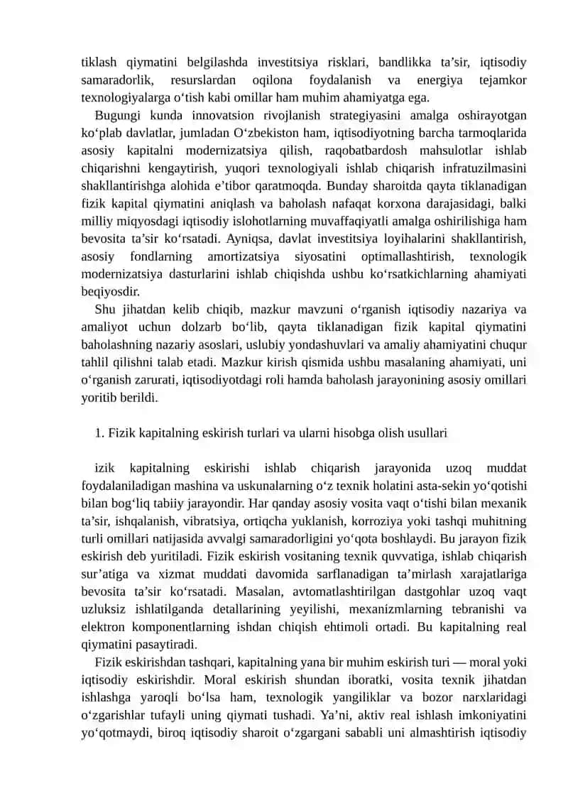 Fizik kapitalning qiymatini baholash 3