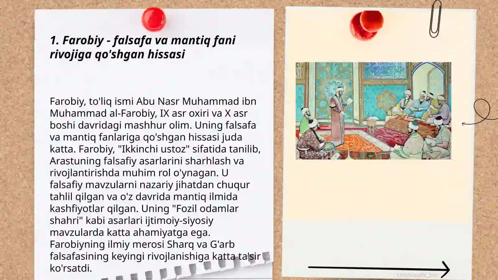 Markaziy Osiyolik olim va mutaffakirlar Farobiy, Ibn Sino, Beruniyning jahon ilm fani va svilizatsiyasi rivojida tutgan o'rni 3
