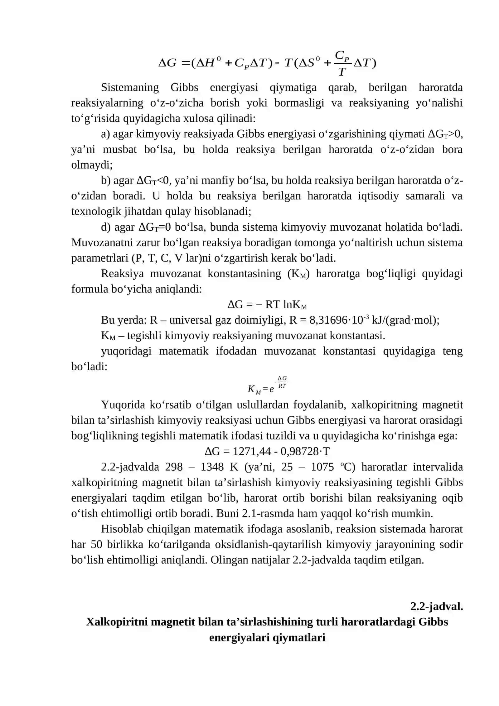 Xalkopiritni magnetit bilan oksidlash jarayoni termodinamikasi 3