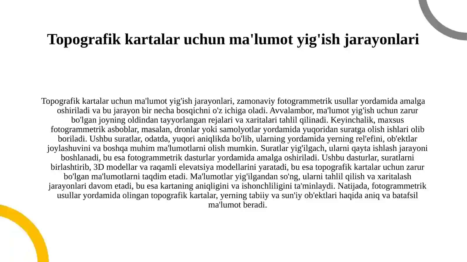 Topografik kartalarni barpo etishda fotogrammetrik usullar haqida tushuncha. 3