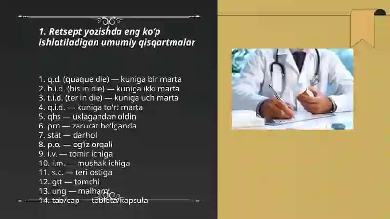 Meditsinada retsep yozishda qoʻllaniladigan qisqartma soʻzlar 3