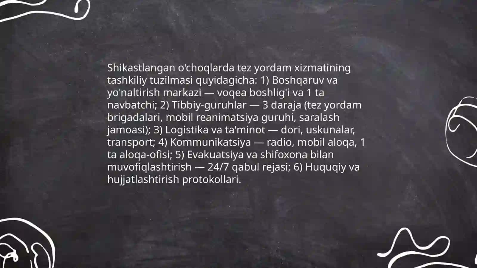 Shikastlangan o'choqlarda dastlabki tibbiy yordamini shifokor yordamini malakali va maxsuslaahtirilgan tibbiy yordamlarni tashkil etish 3