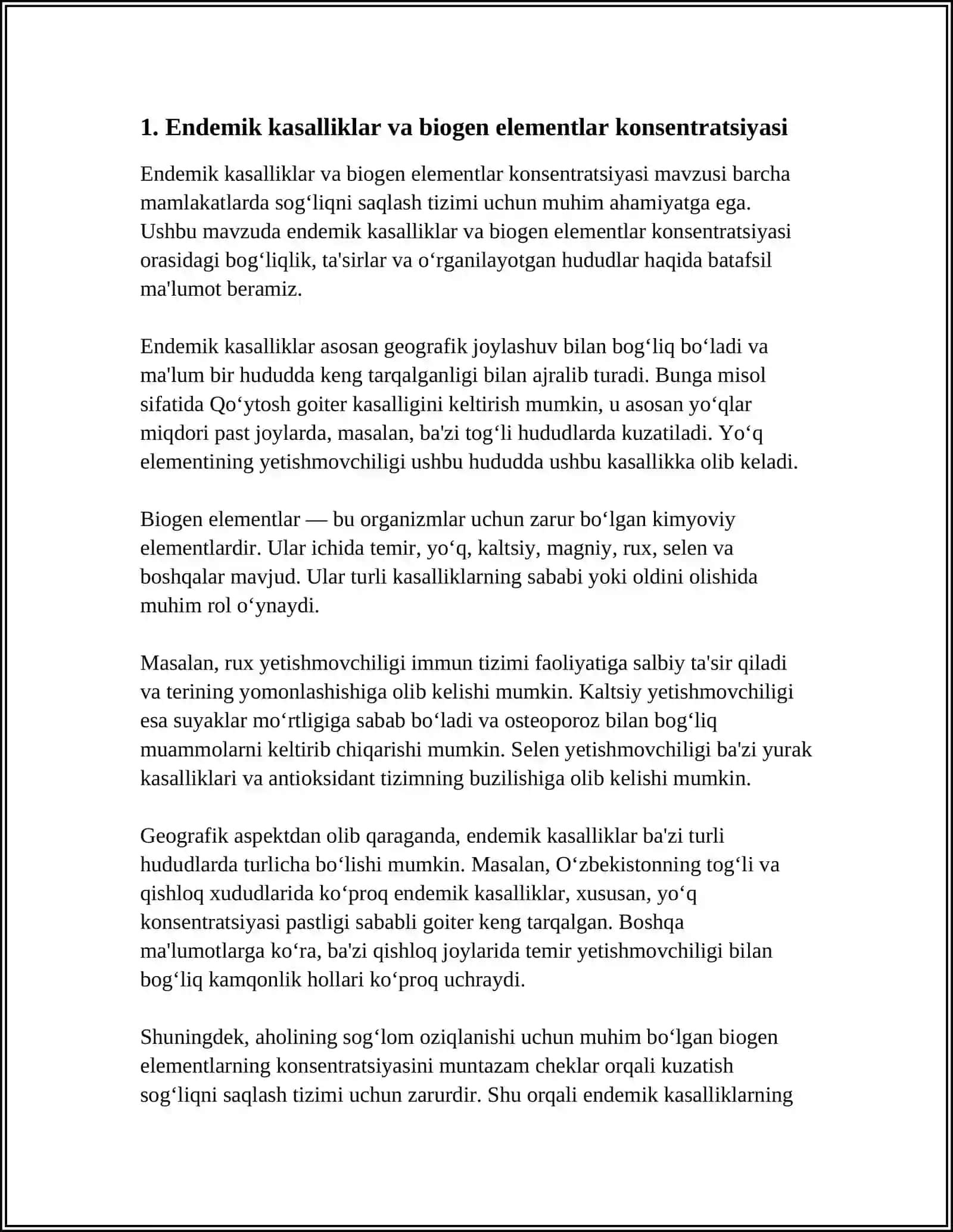 BIOGEN ELENENTLAR KONSENTRATSIYASI OZGARISHI BILAN BOGʻLIQ BOLGAN ENDEMIK VA KASB KASALLIKLARI 3