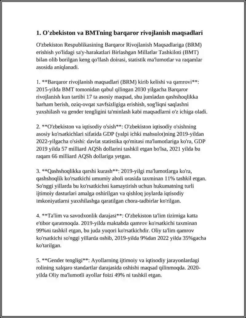 MUSTAQIL ISH Mavzu: O'ZBEKISTONNING BIRLASHGAN MILLATLAR TASHKILOTI BILAN HAMKORLIGI 3