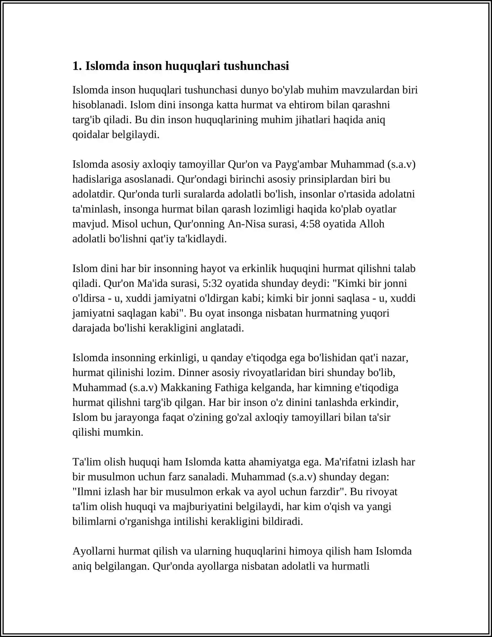 ISLOMDA INSON HUQUQLARI HIMOYASI, IJTIMOIY TENGLIK, ADOLAT VA TOLERANTLIK 3