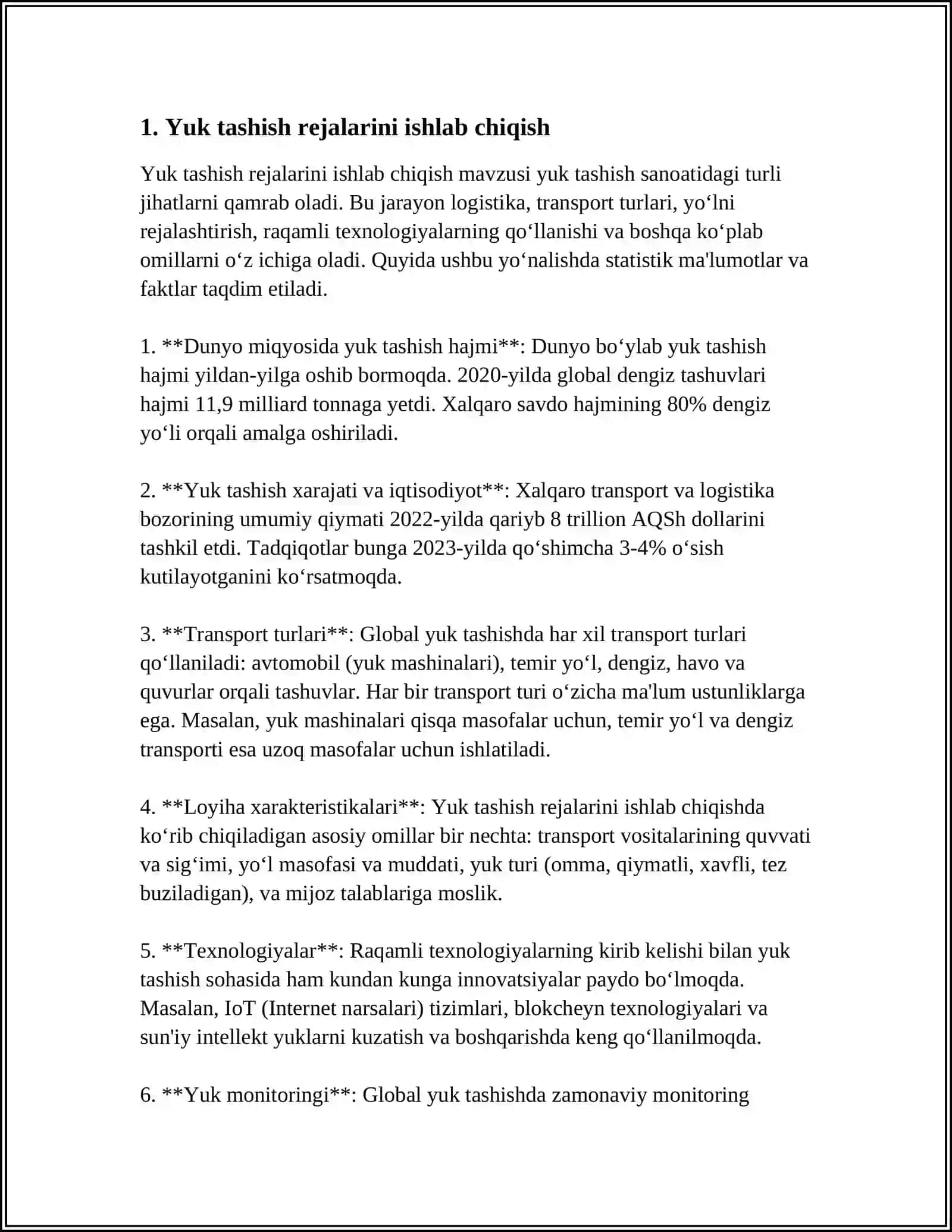 Yuk tashish rejalarini ishlab chiqish 3