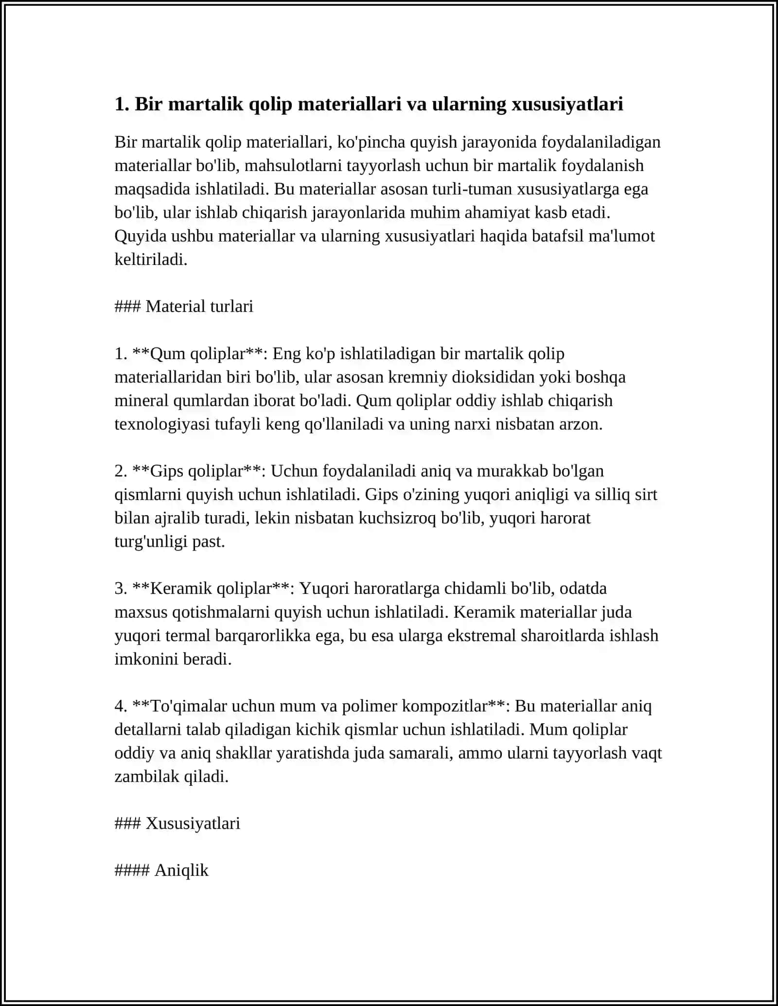 BIR MARTALIK QOLIPLARDA QUYMALAR OLISHNING TEXNOLOGIK O'ZIGA XOSLIKLARI 3