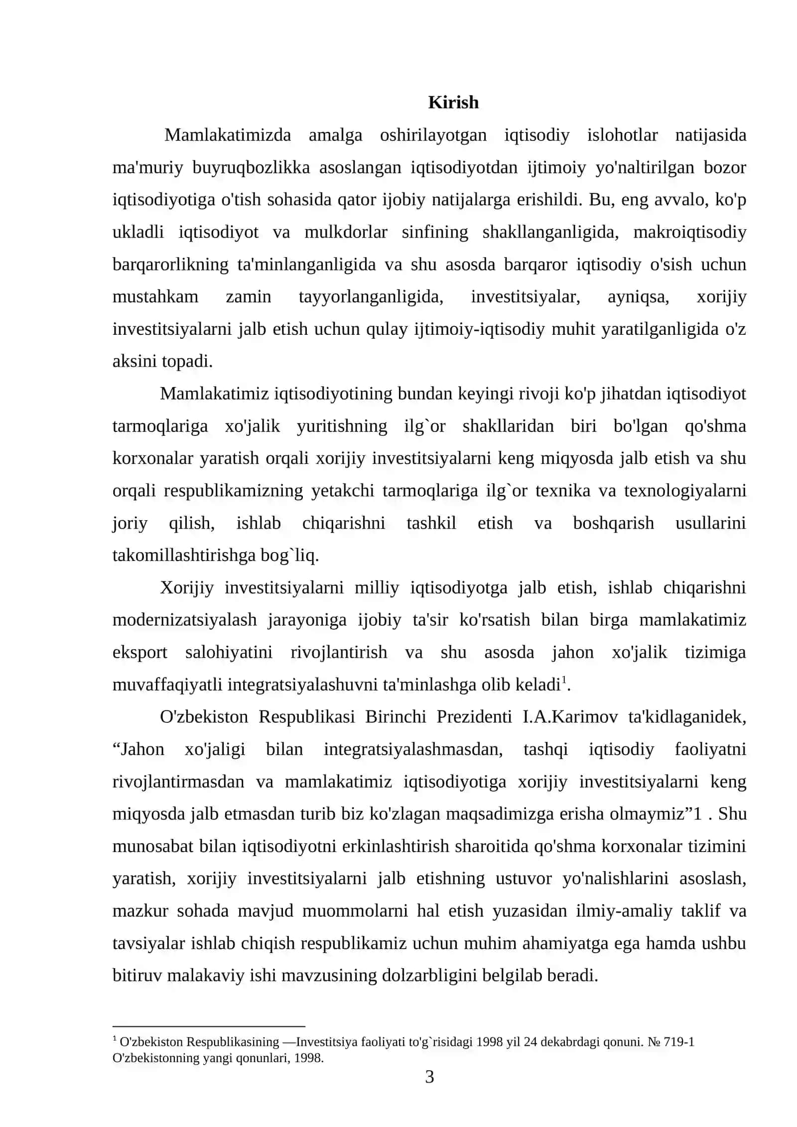 O`zbekistonda xorijiy investitsiyalarni jalb qilish va investitsion muhitni oshirishning samarali yo’llari 3