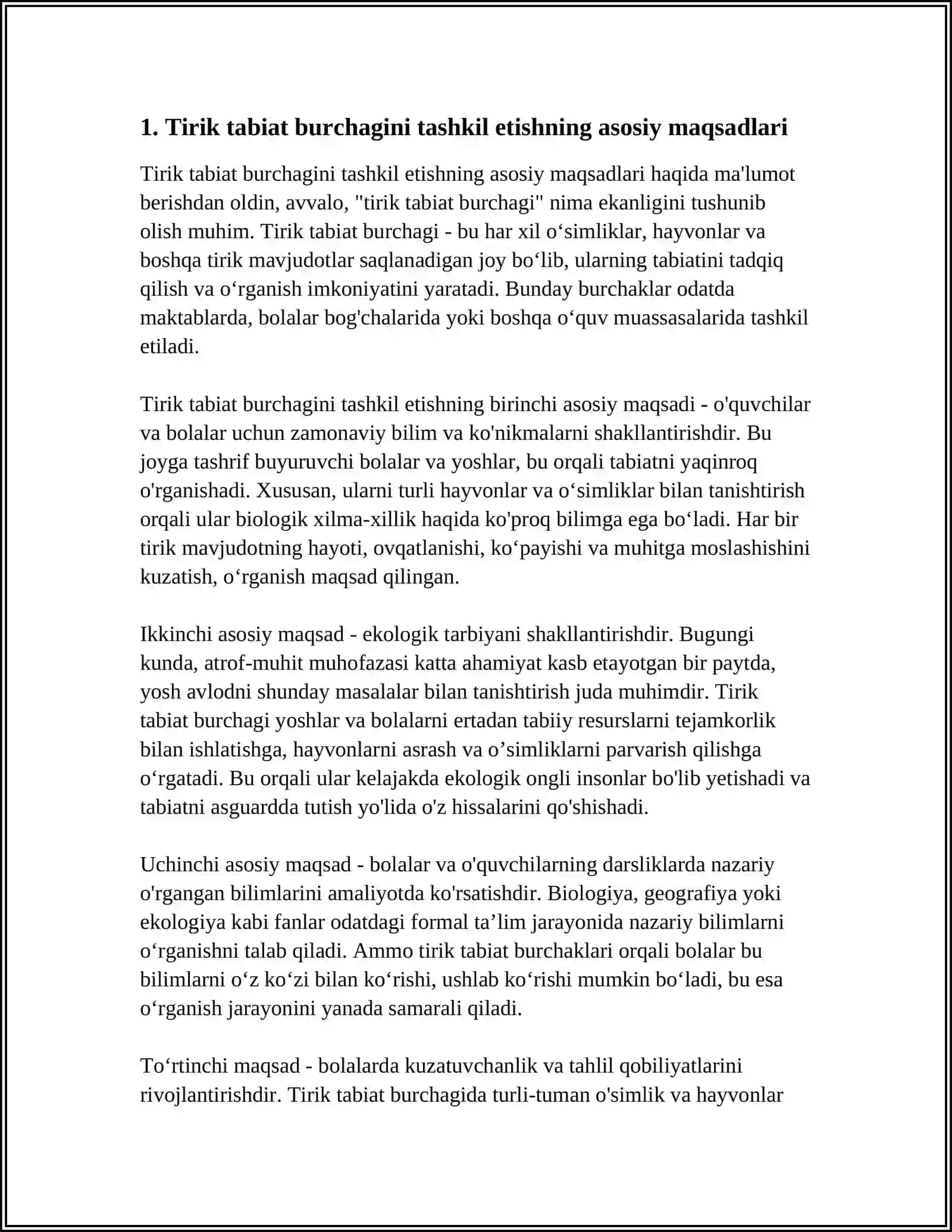 MAKTABDA TIRIK TABIAT BURCHAGINI TASHKIL ETISH VA UNDA OLIB BORILADIGAN OʻQUV ISHLARI 3