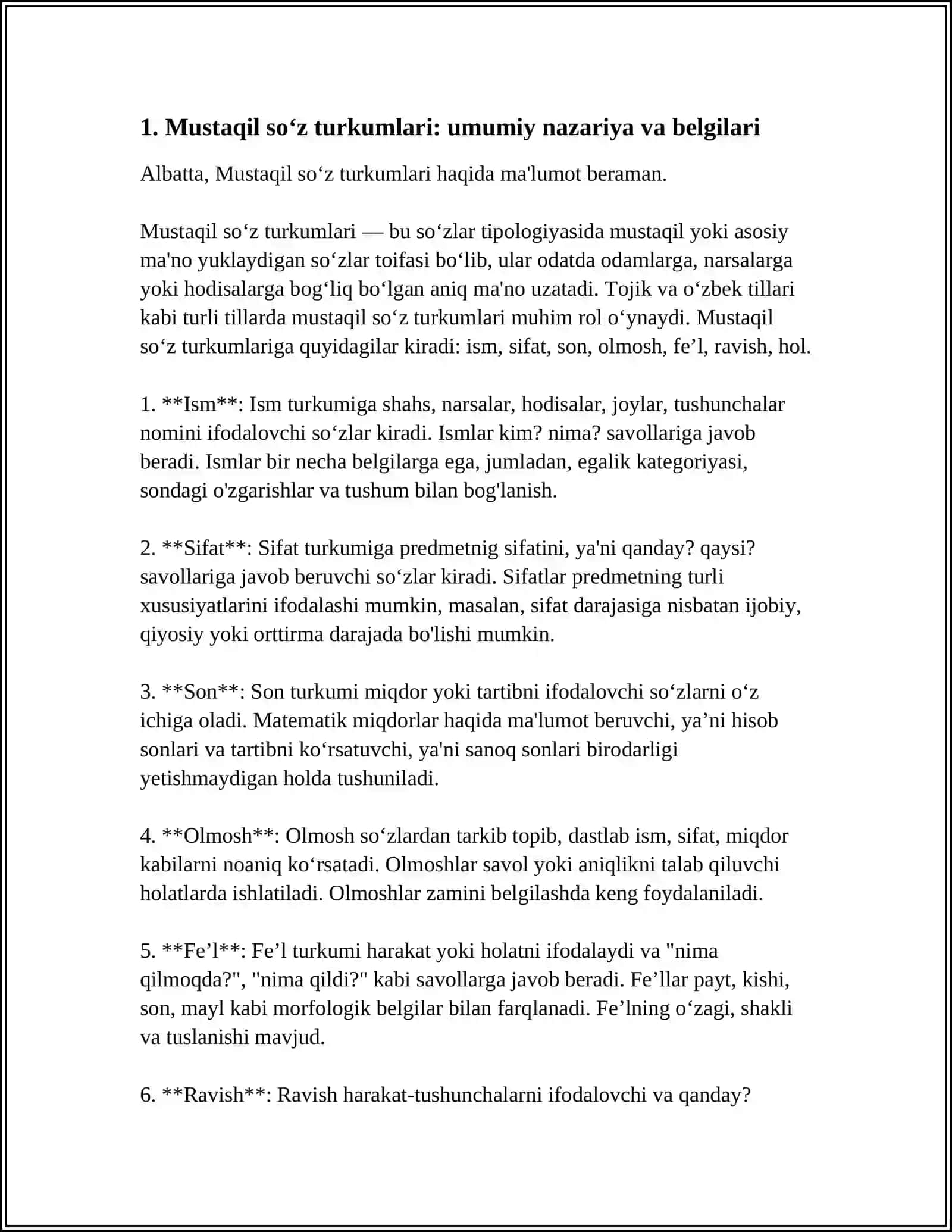 MUSTAQIL SOʻZ TURKUMLARI VA ULARNI YASALISHI 3
