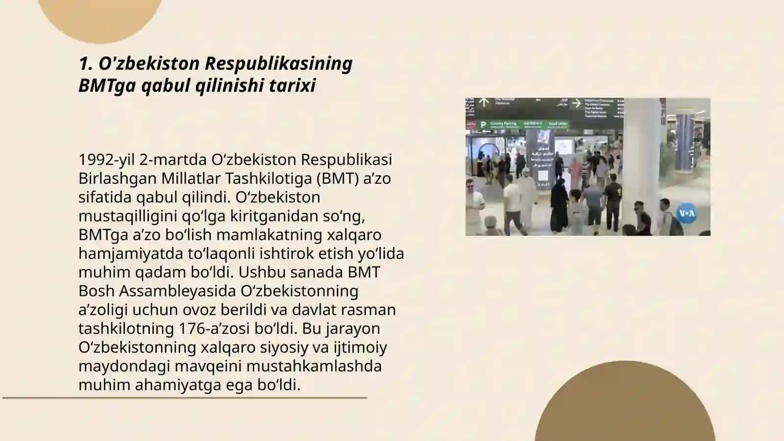 O'zbekiston Respublikasi BMT ga a'zo bo'lishi hamda jahon hamjamiyat o'rni va nufuzini ortib borishi 3