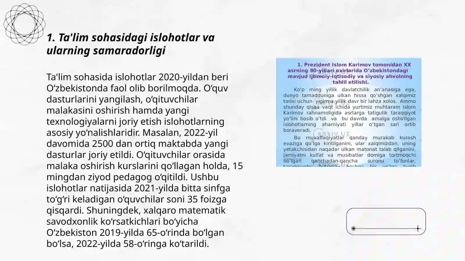 Oʻzbekistonda mustaqillik davrida taʼlim tizimini takomillashtirish chora-tadbirlari 3