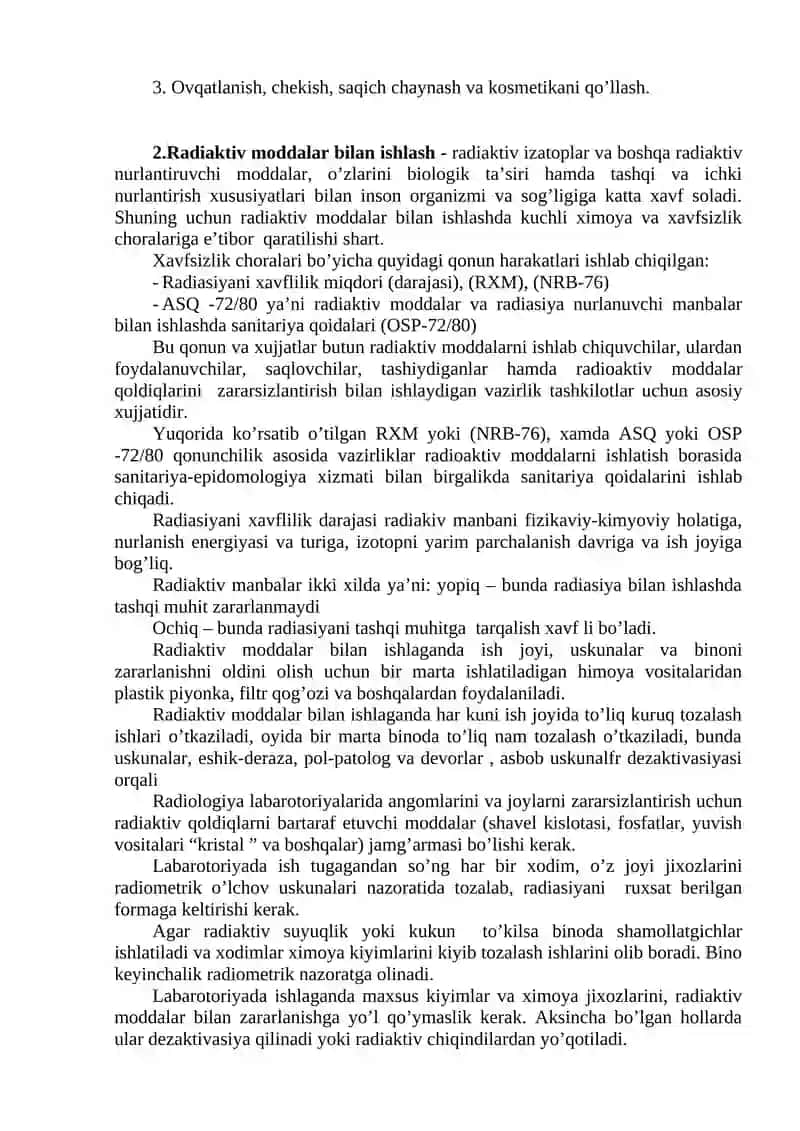 RADIOBILOGI MODDALAR BILAN ISHLAGANDA RADIOAKTIV XAVSIZLIK ASOSLARI 3