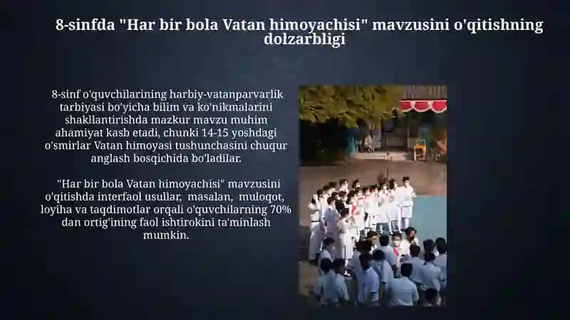 8-sinfda "Har bir bola Vatan himoyachisi" mavzusini o'qitishning dolzarbligi 3