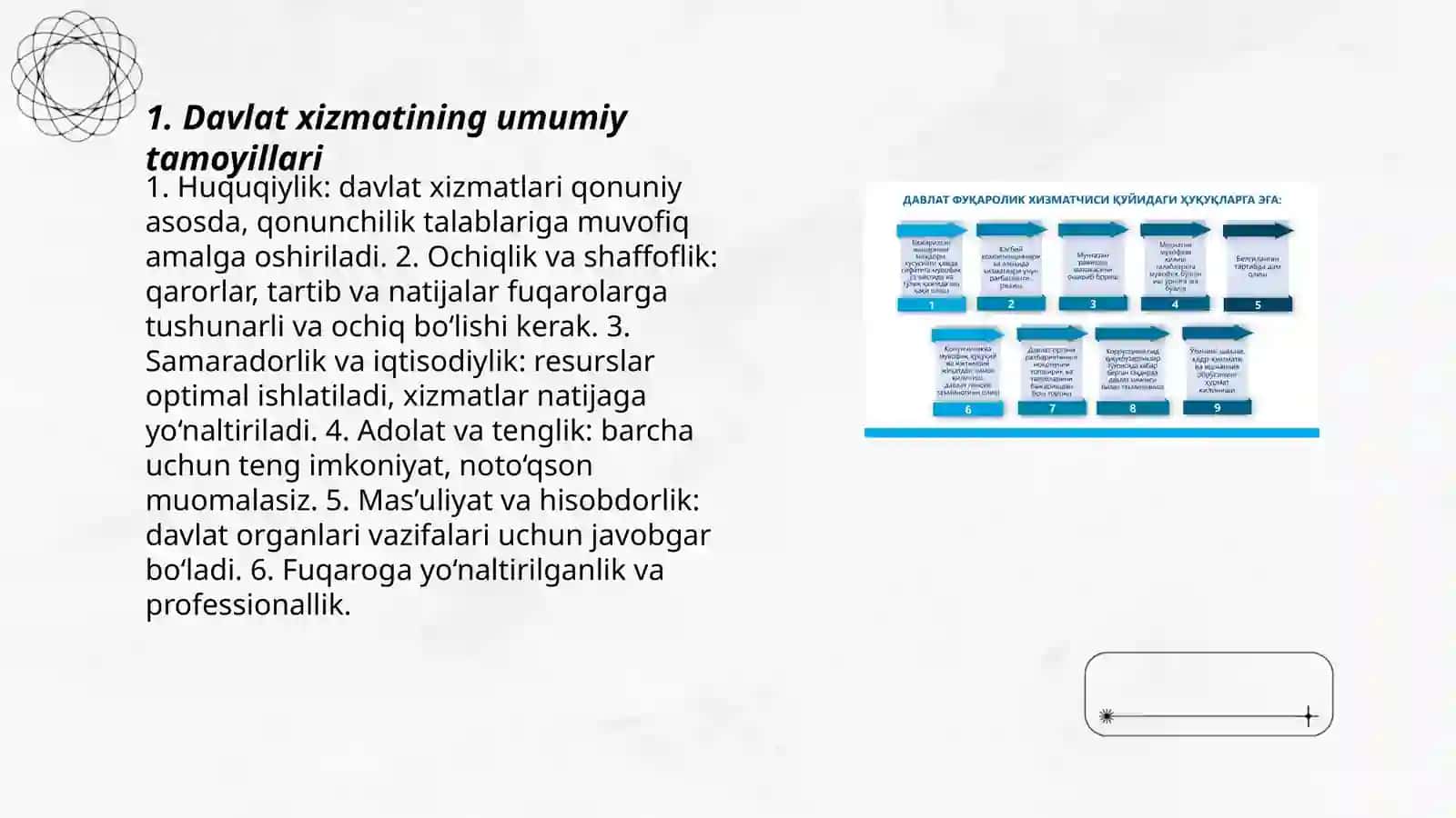 Davlat xizmatini ko’rsatish prinsiplariniizohlang 3