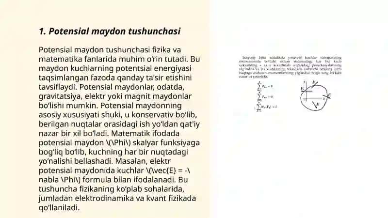 Potensial maydonda bajarilgan ish konservativ va dissipativ kuchlar 3