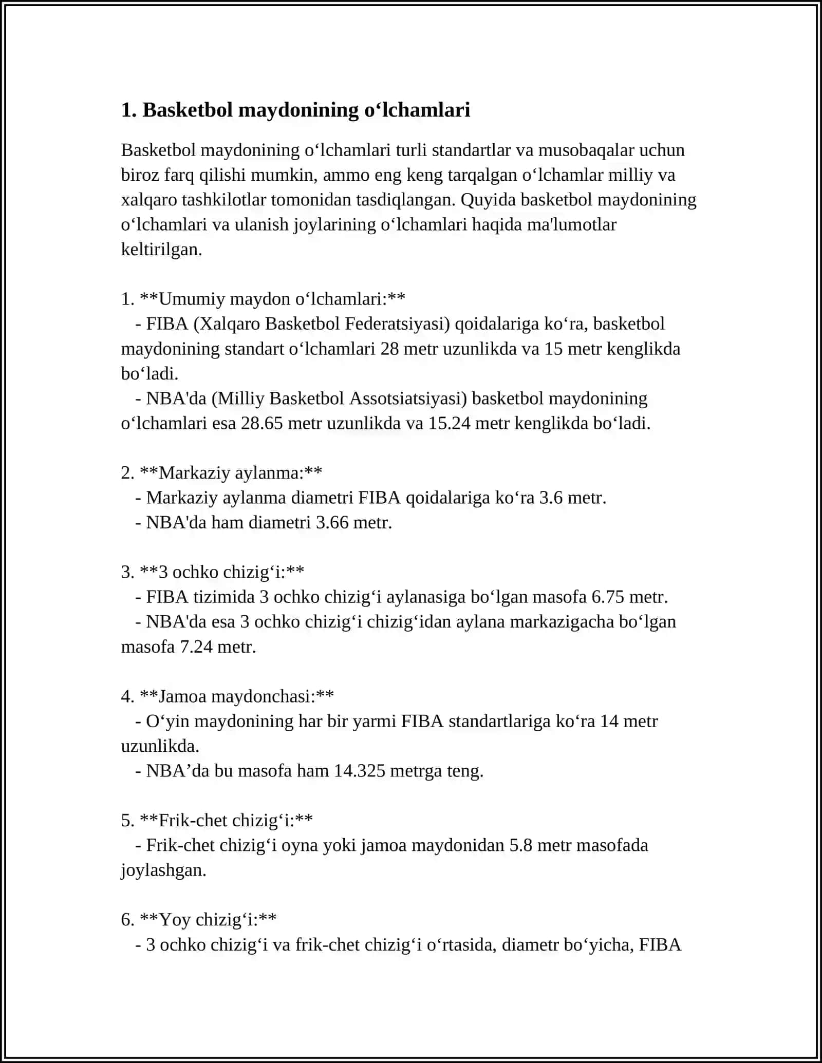 SPORT ÓYINLARI. BASKETBOL OʻYIN QOIDALARI 3