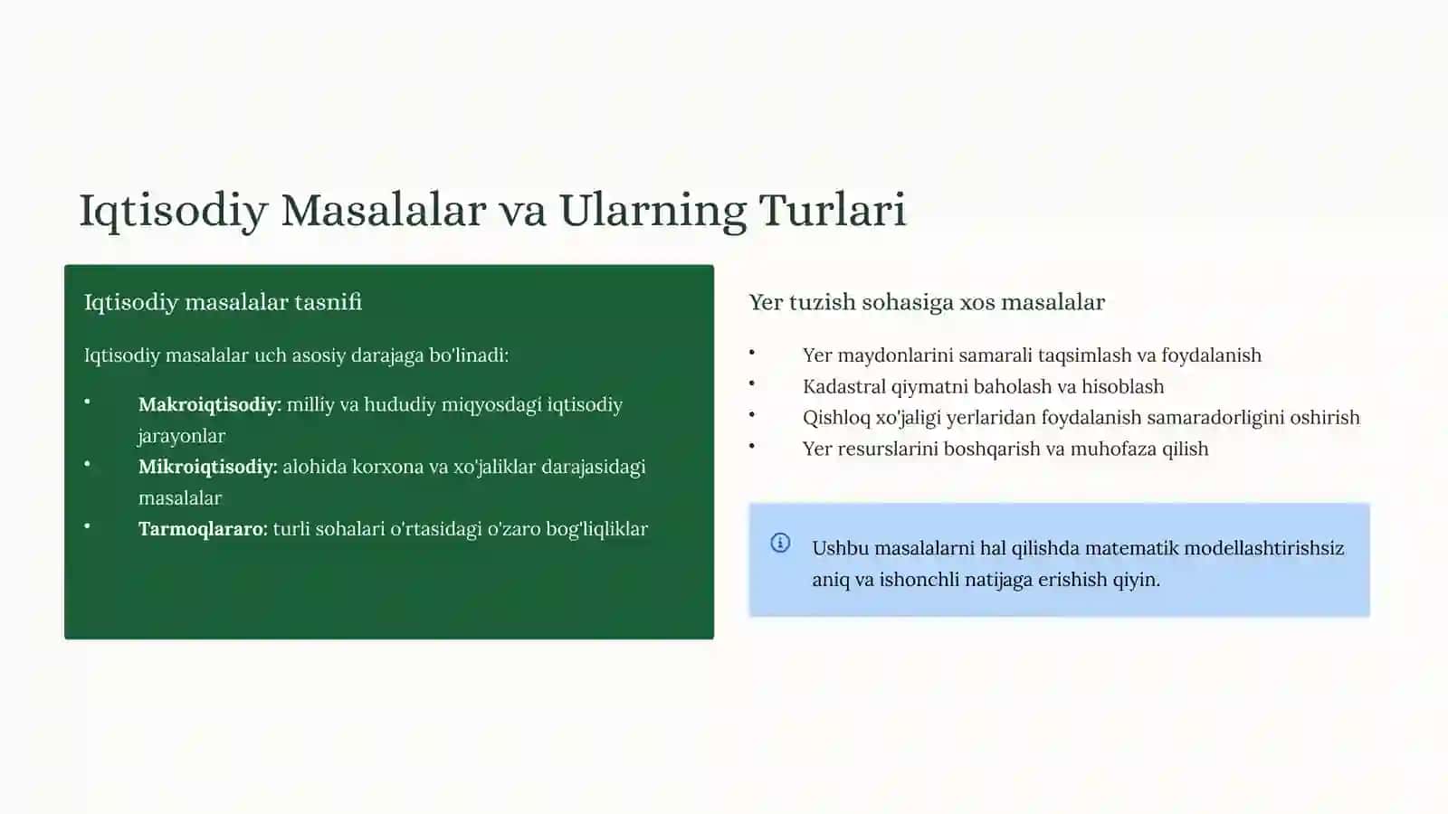 Yer Tuzish Ishlarini Tashkil Etishda Iqtisodiy-Matematik Usullardan Foydalanish Ko'nikmalari 3