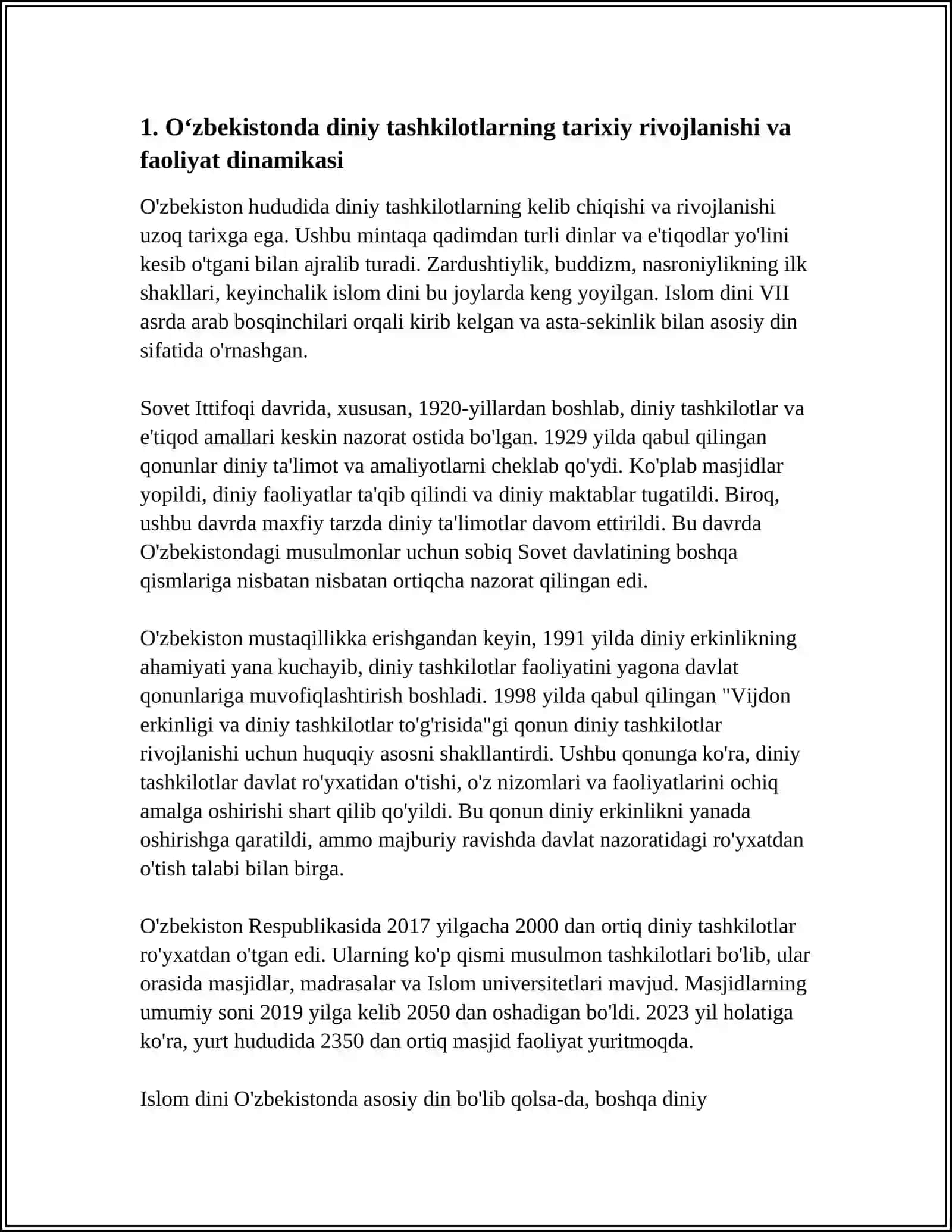 Oʻzbekistonda diniy tashkilotlar va konfessiyalar faoliyati dinamikasi 3